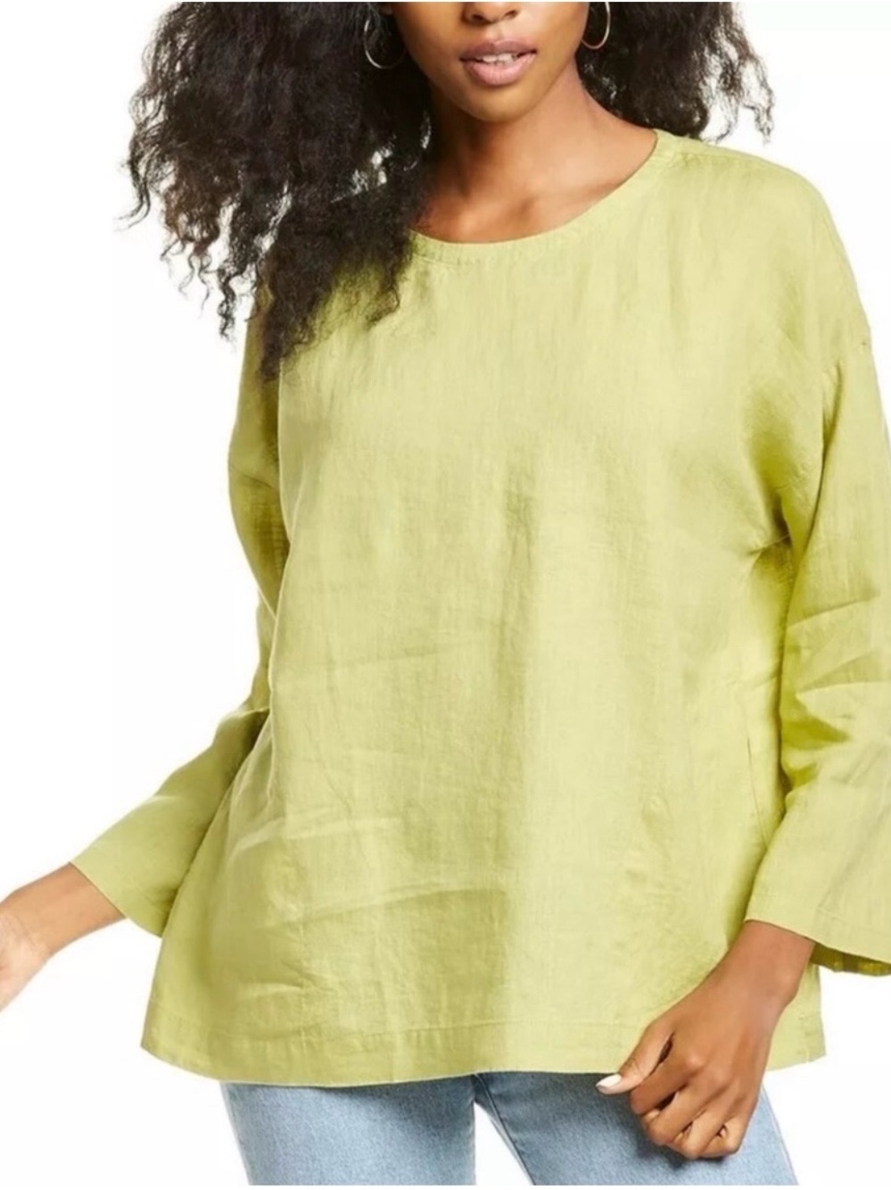 NWT Eileen Fisher Organic Handkerchief Linen Round Neck Box Top Size Large